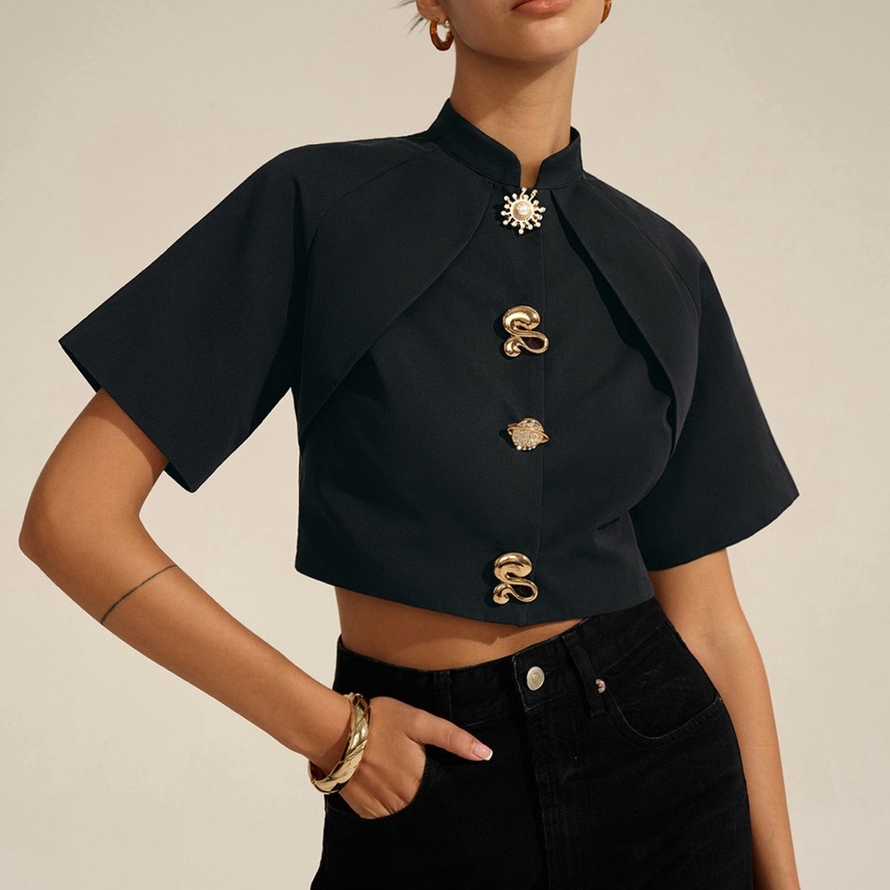 Commense Metal Decor Cropped Blouse size medium